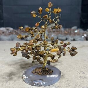 Handcrafted Tiger Eye Gemstone Mini Tree Sculpture